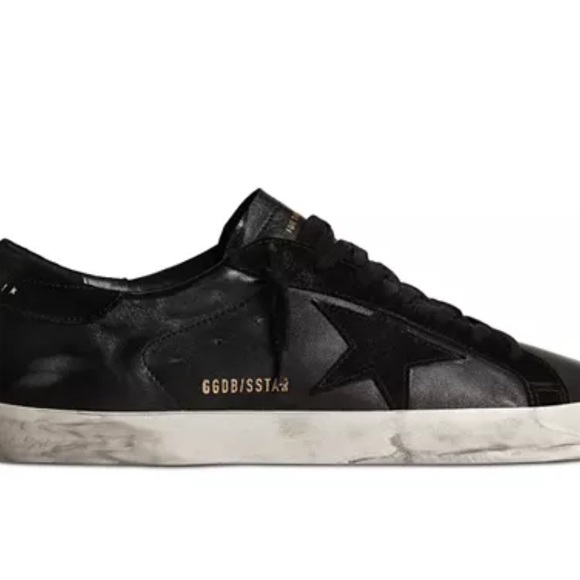 Golden Goose Super Star Black Leather Sneakers with Star - Picture 1 of 11